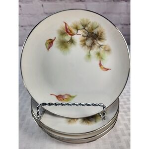 5 Seiko Dessert Bread Plates Pinecones Fall Pattern SEK2 Occupied Japan Vintage